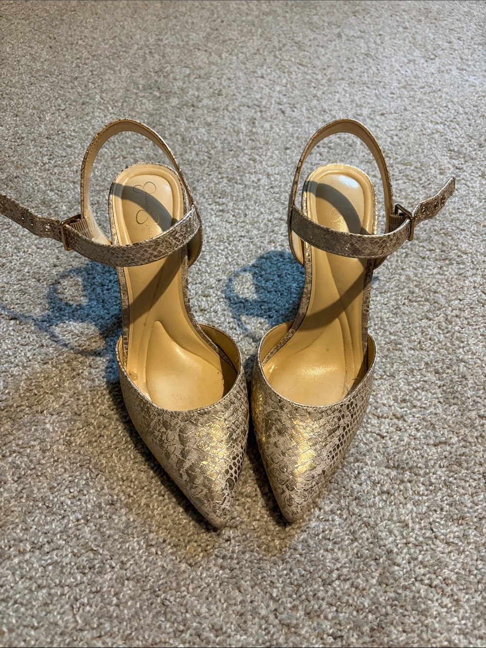 Jessica Simpson Women’s Size 8 Gold Snake-Embossed Pointed Toe Slingback Heels